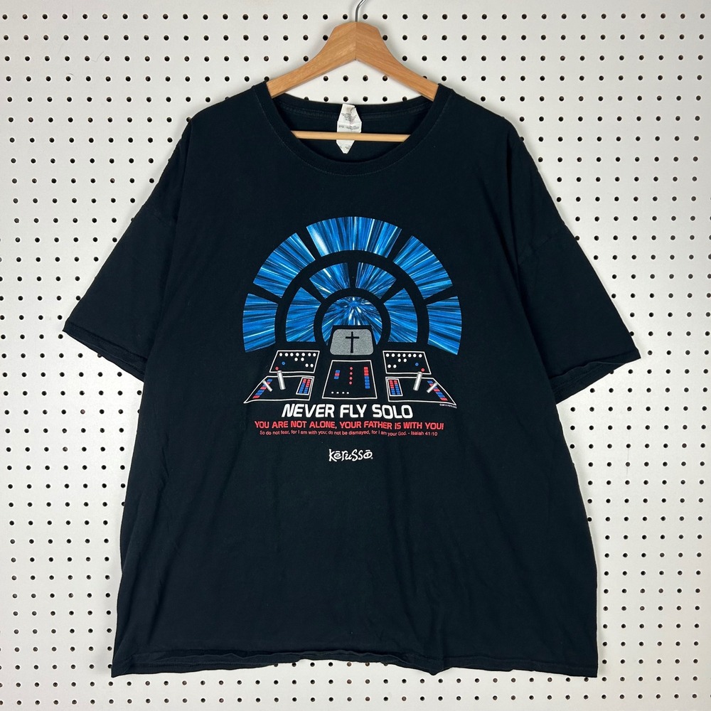 Never Fly Solo Christian Star Wars‎ T Shirt Men 3XL Black Fruit Loom Kerusso Y2K